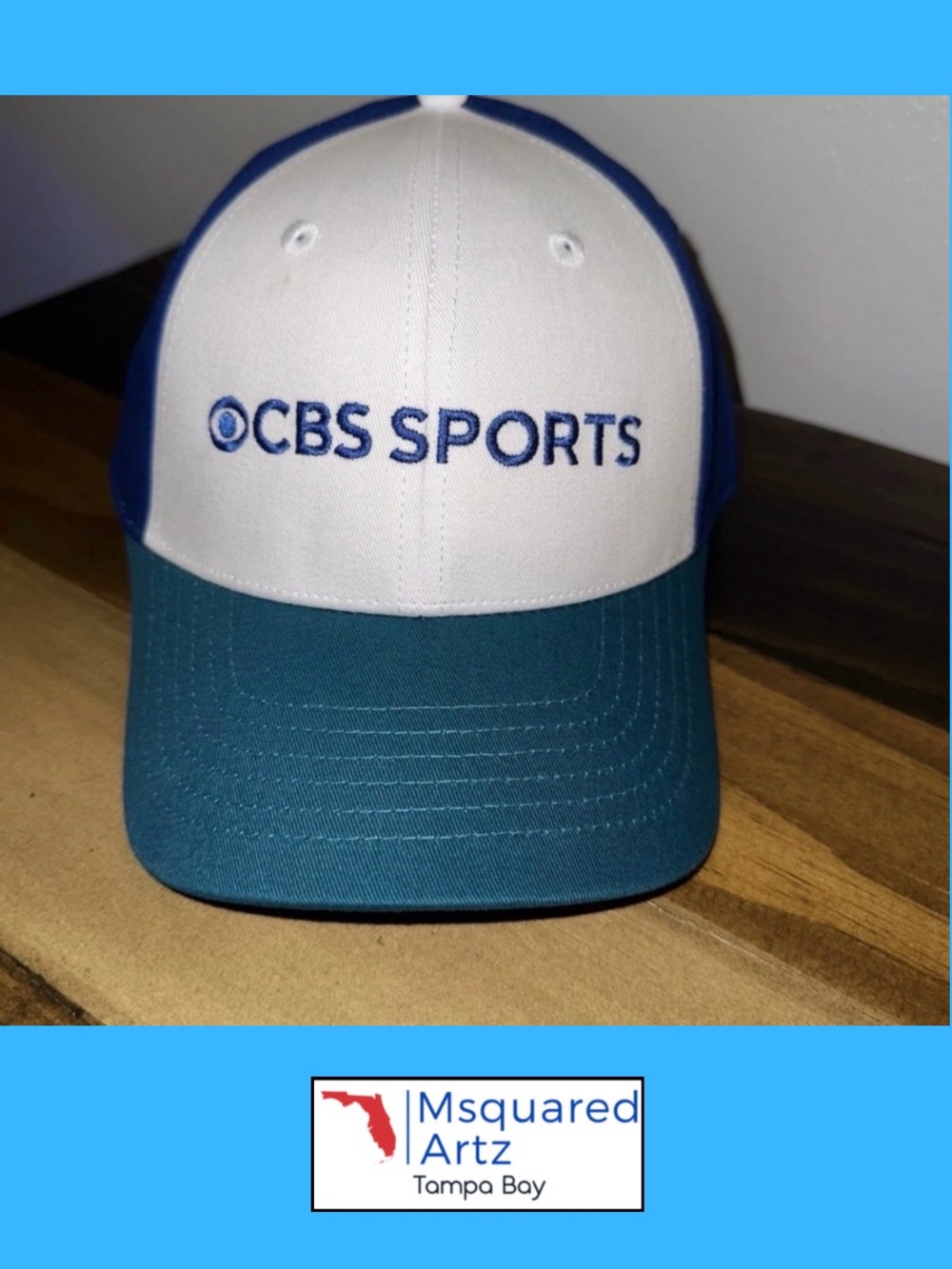 CBS Sports Adjustable Strapback Hat Blue White Teal Embroidered Logo Cap